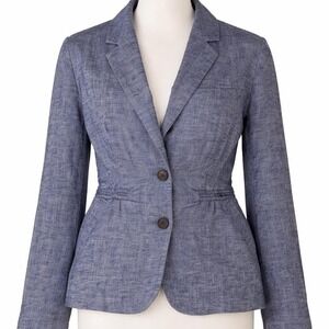 Theory Chambray Blue Linen Blend Blazer Size 4 | Lightweight Casual Jacket